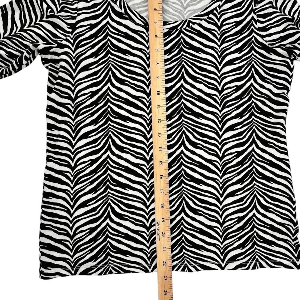 Talbots Womens Zebra Print Scoop Neck Short Sleeve Top Black White Size M - Picture 6 of 6